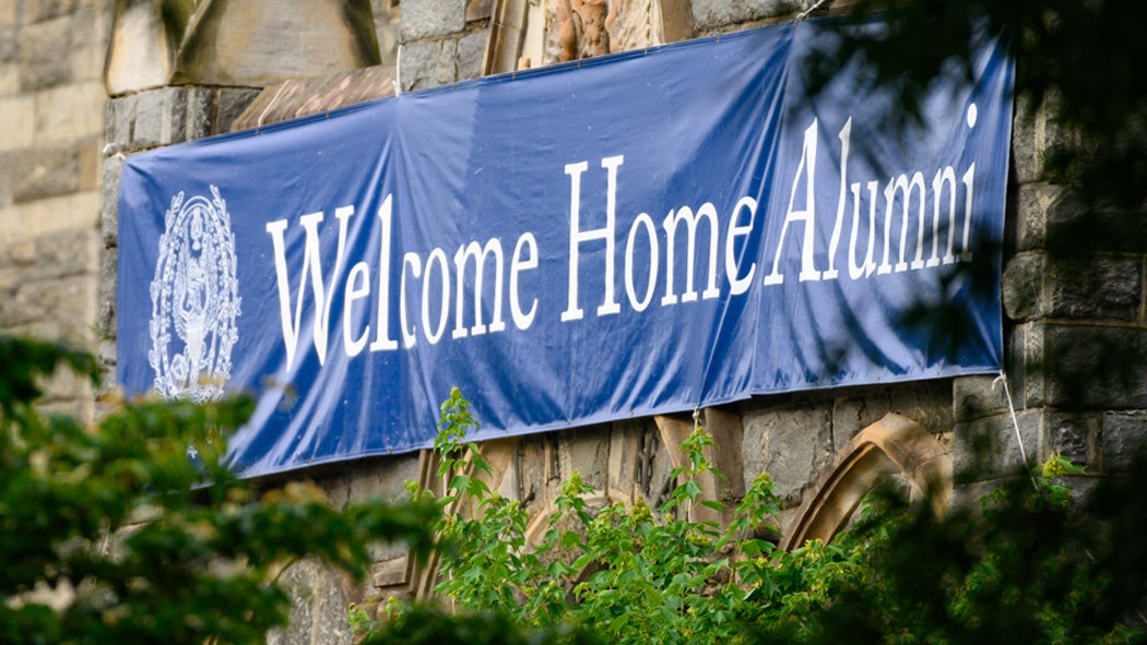 A sign hangs on Healy Hall which reads
